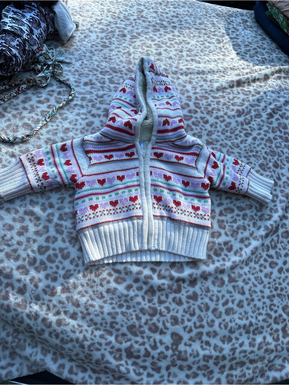 Vintage Gap Knit Zip Up Sweater with Fairisle Heart Pattern Size 0-3 Months